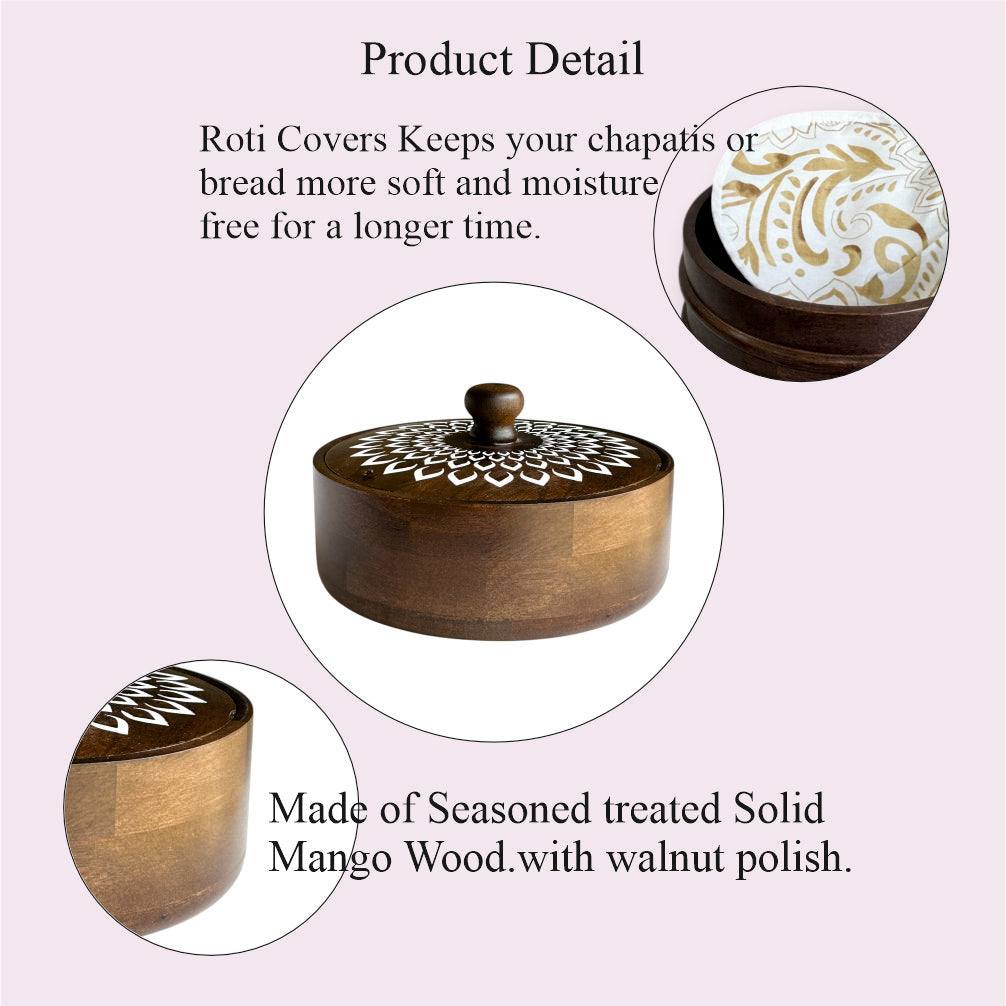 Handcrafted Wooden Chapati Box – Traditional Casserole for Roti & Bread Storage