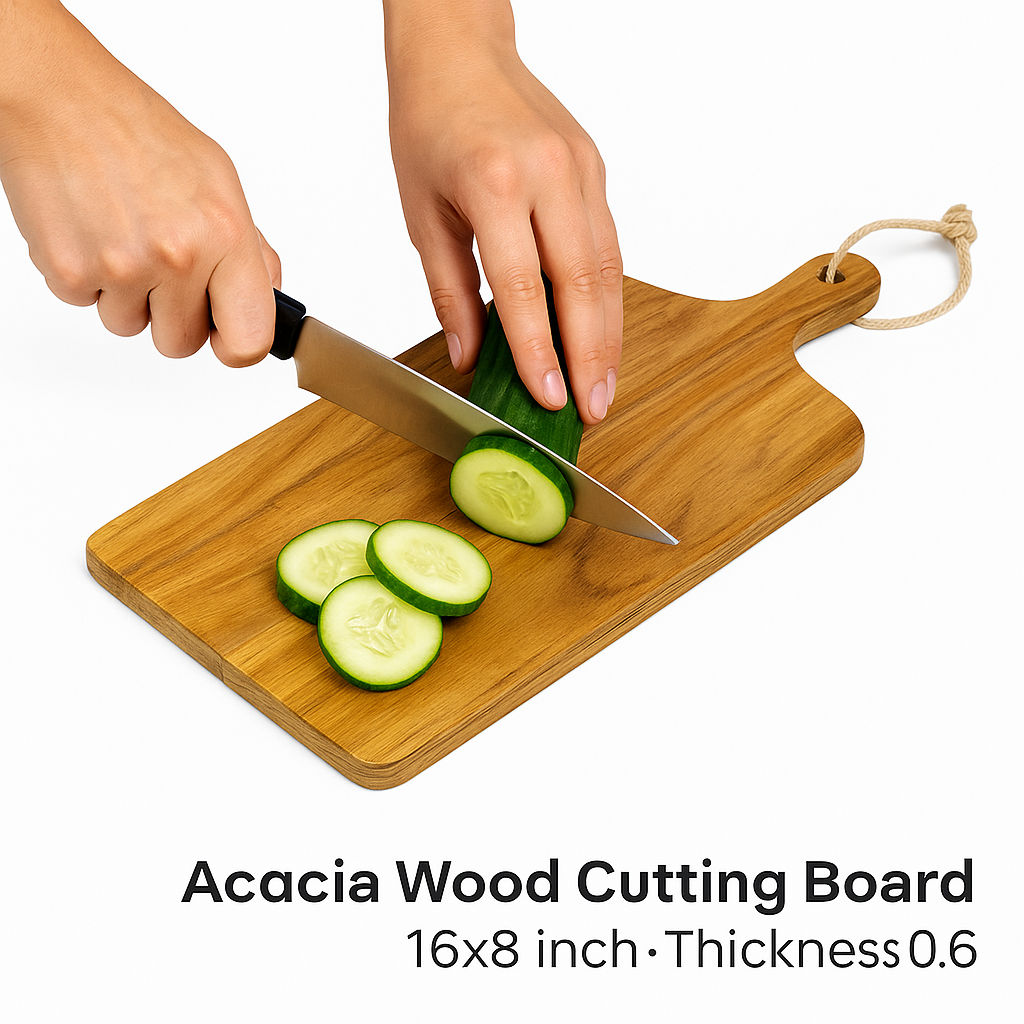 Premium Acacia Wood Chopping Board – 16x8 Inch | Durable Cutting & Serving Board with Handle