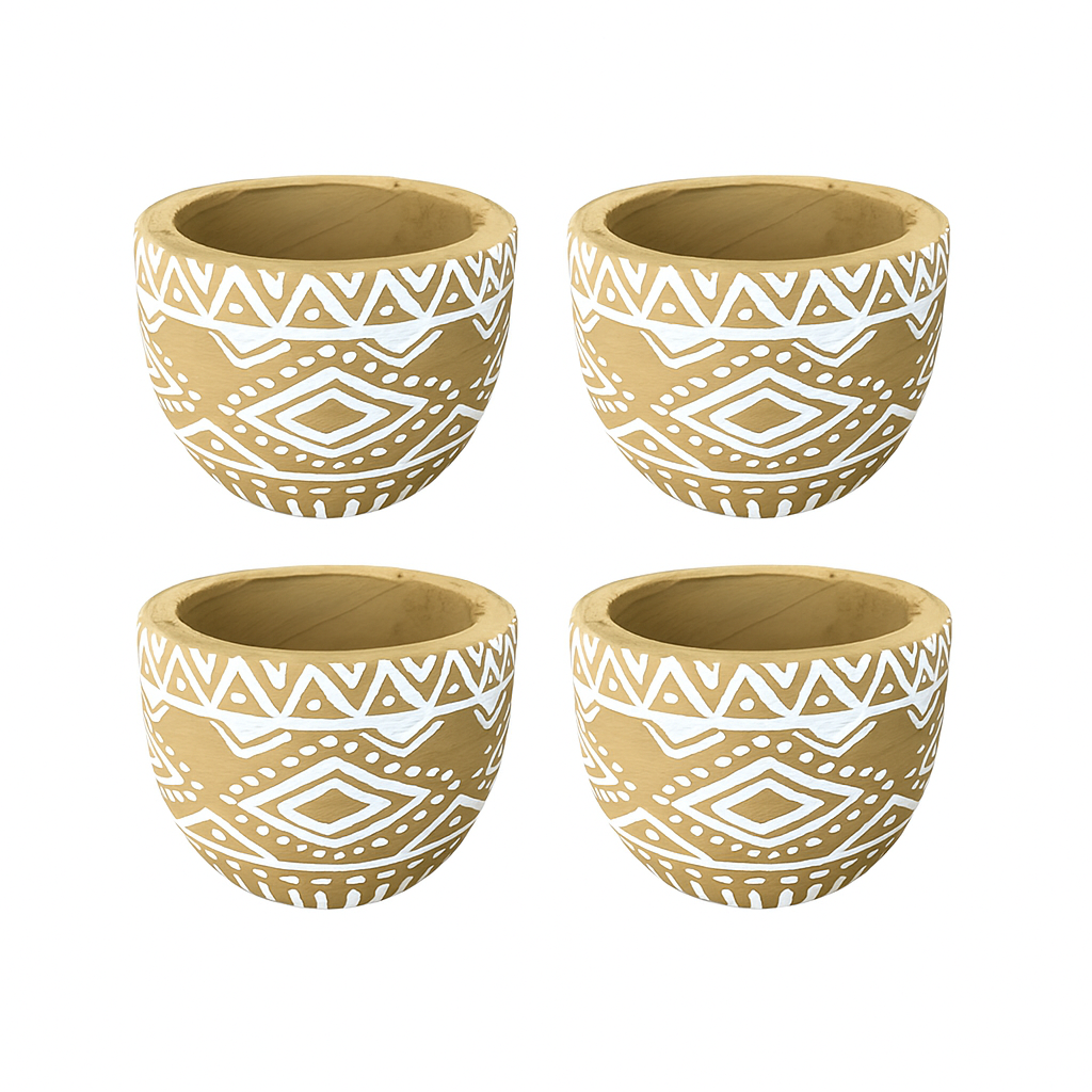Decorative Wooden Mud Art Hanpainted Candle Jar-Set/4 pcs