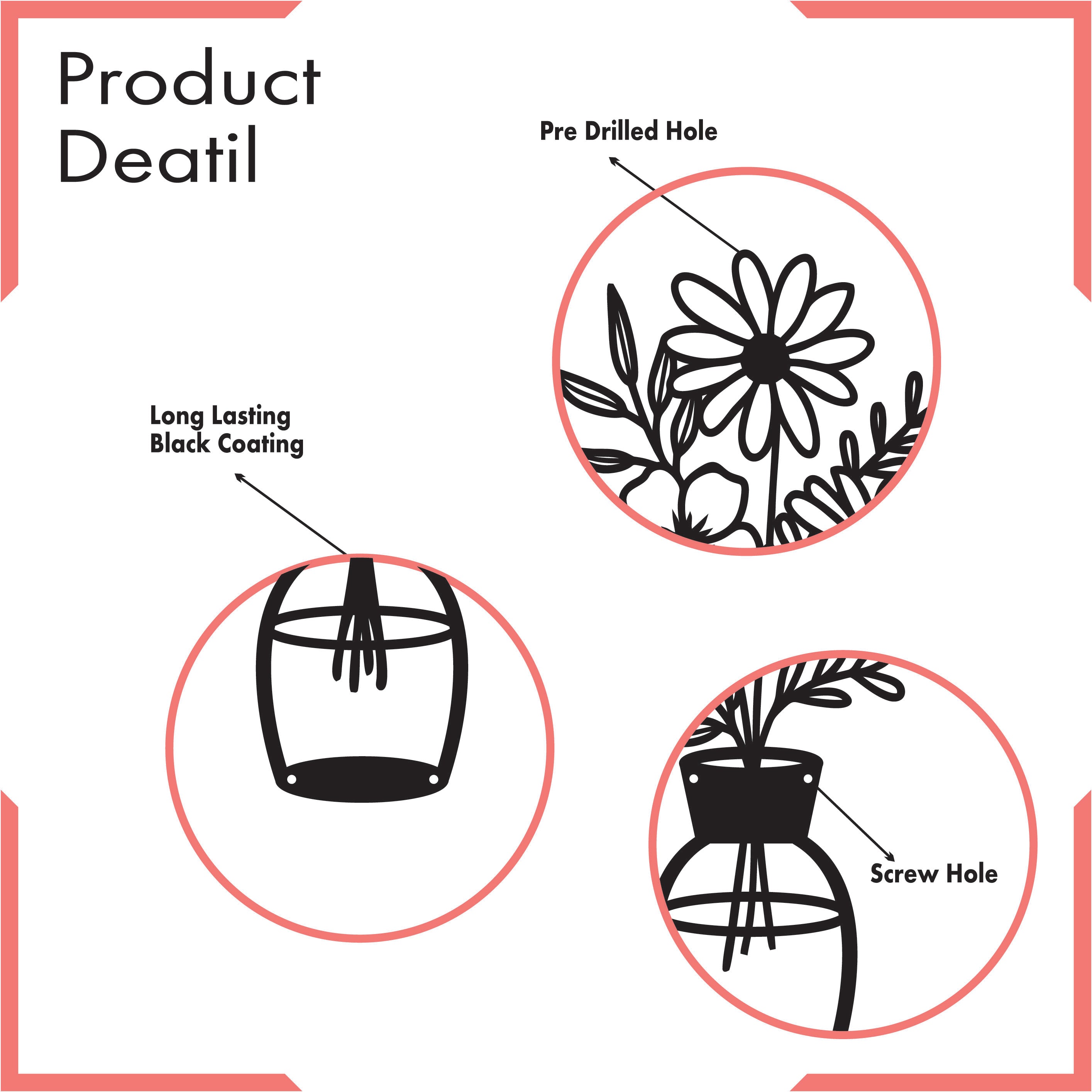 Black Metal Flower Vase Wall Hanging – Set of 3 (14.5" x 6")