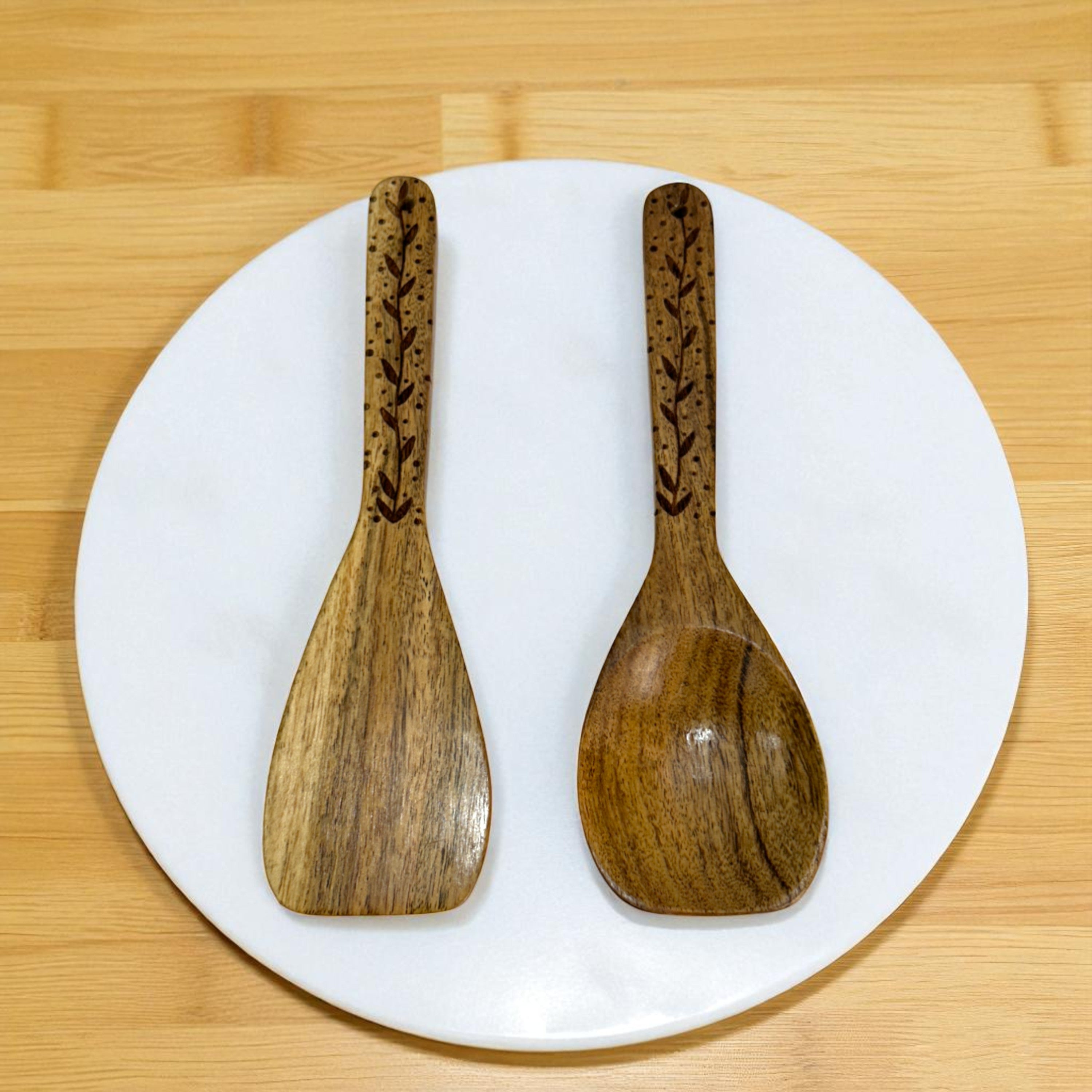 Premium Wood Spoon Set with Black Iron Wall Mount – Set of 2