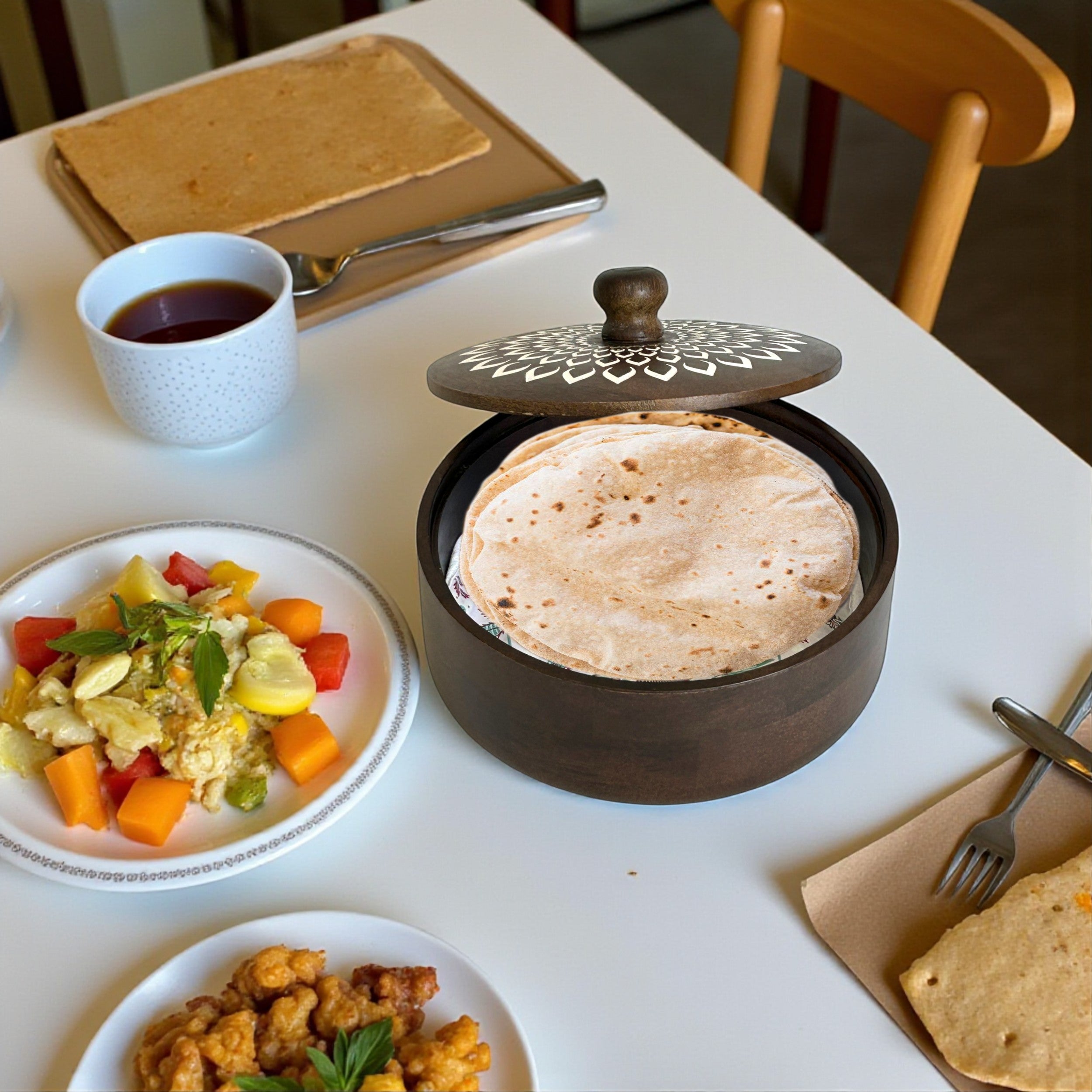 Handcrafted Wooden Chapati Box – Traditional Casserole for Roti & Bread Storage