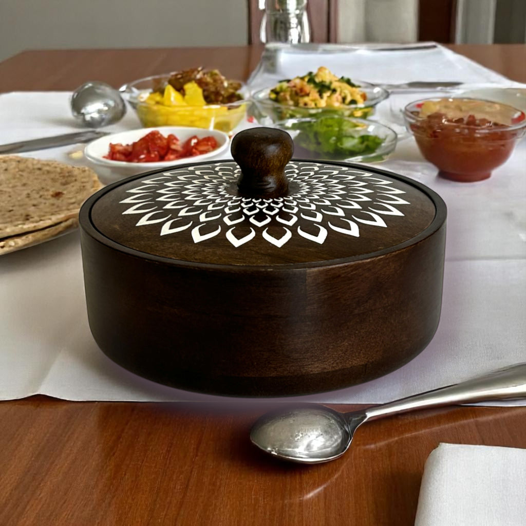 Handcrafted Wooden Chapati Box – Traditional Casserole for Roti & Bread Storage