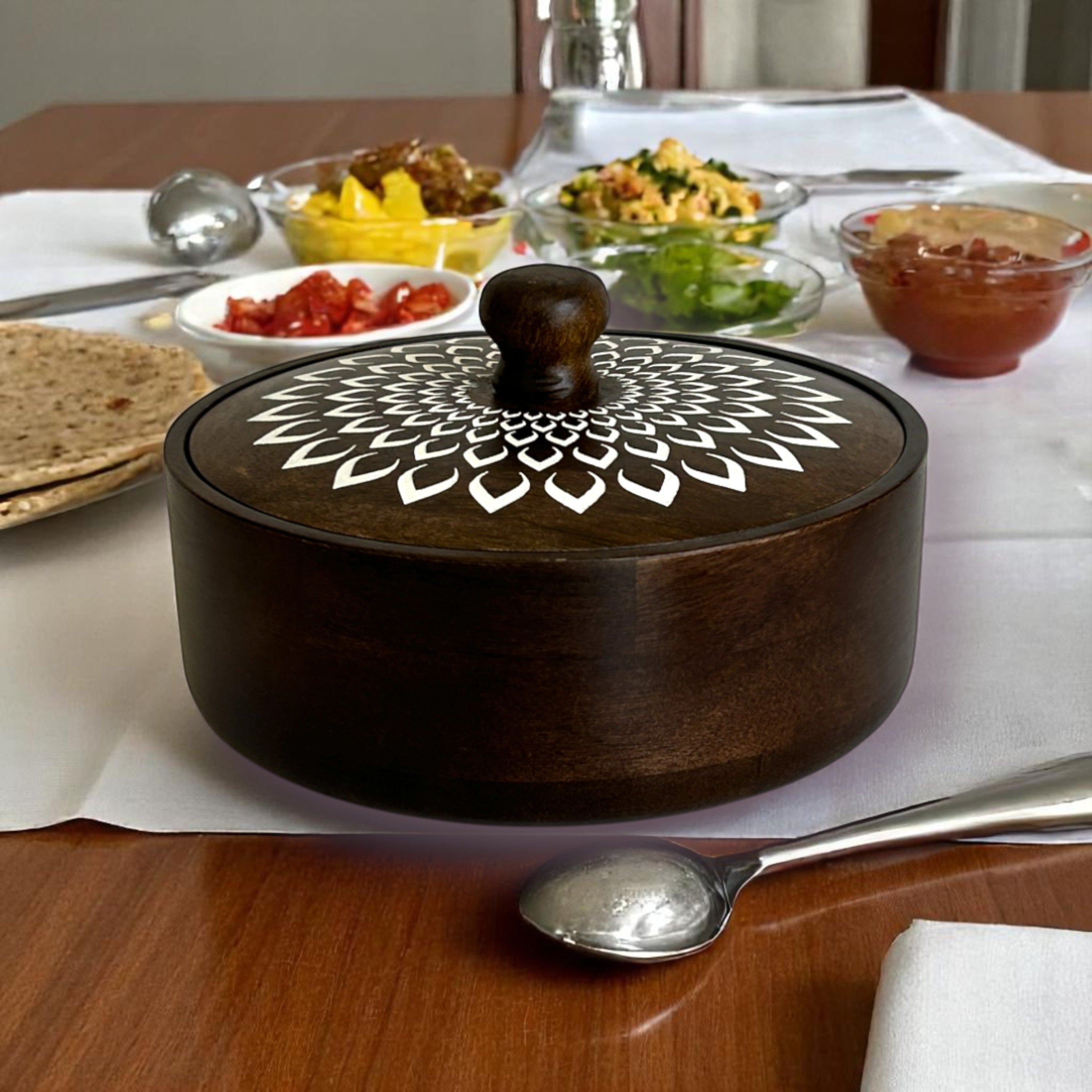 Handcrafted Wooden Chapati Box – Traditional Casserole for Roti & Bread Storage