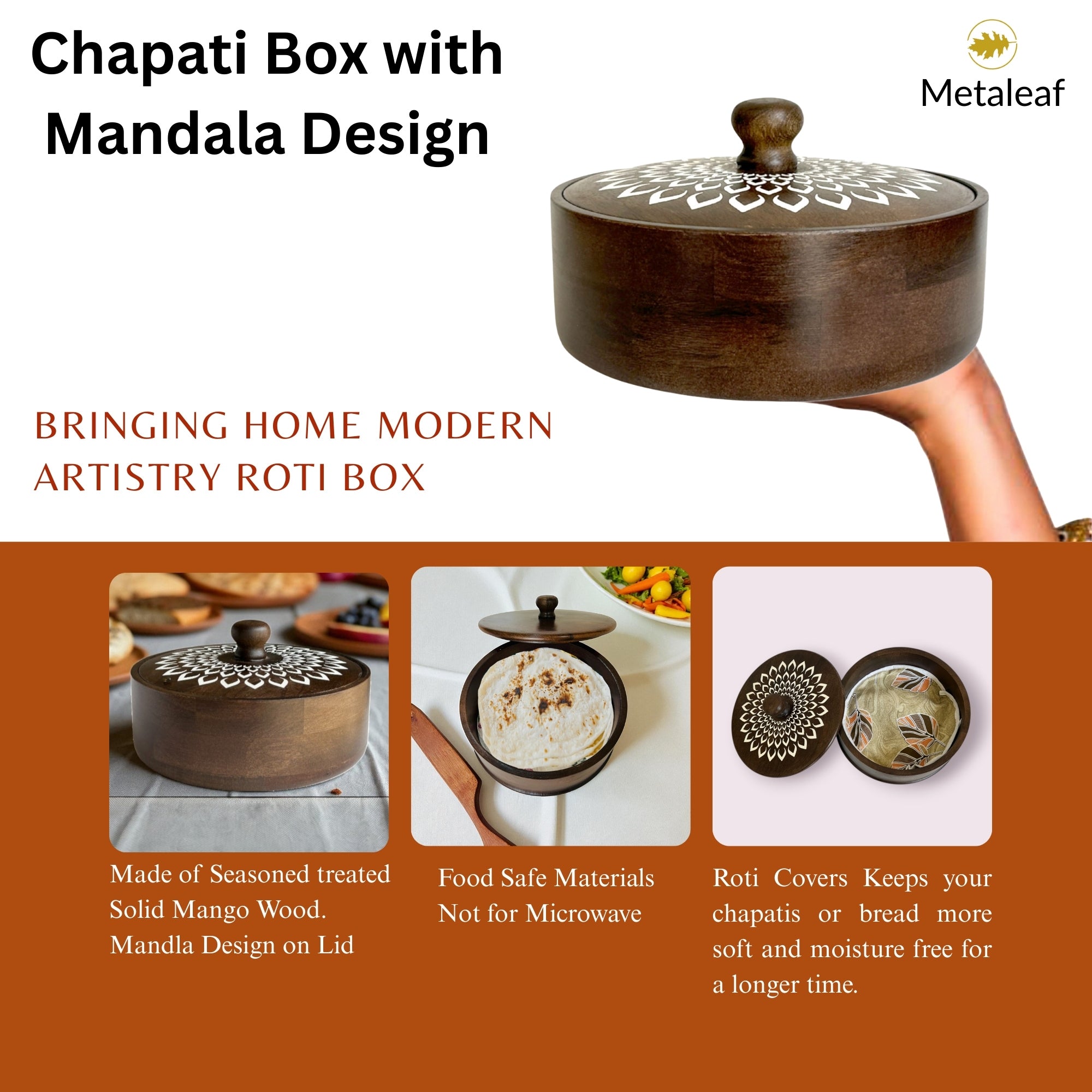 Handcrafted Wooden Chapati Box – Traditional Casserole for Roti & Bread Storage
