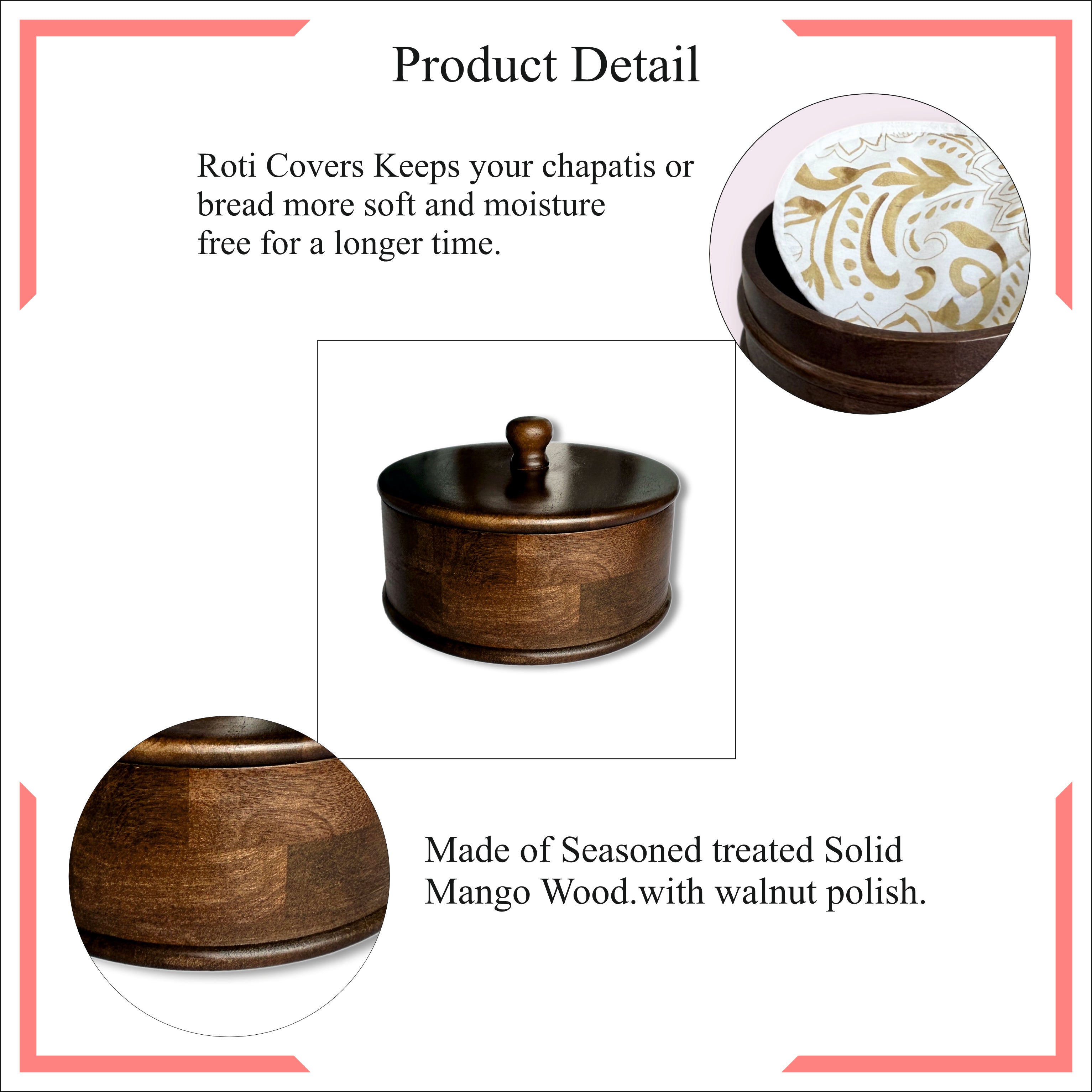 Handcrafted Wooden Chapati Box – Classic Round Casserole for Roti & Bread Storage