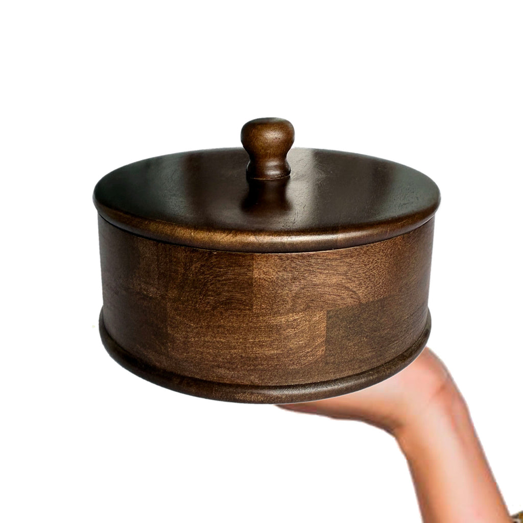 Handcrafted Wooden Chapati Box – Classic Round Casserole for Roti & Bread Storage