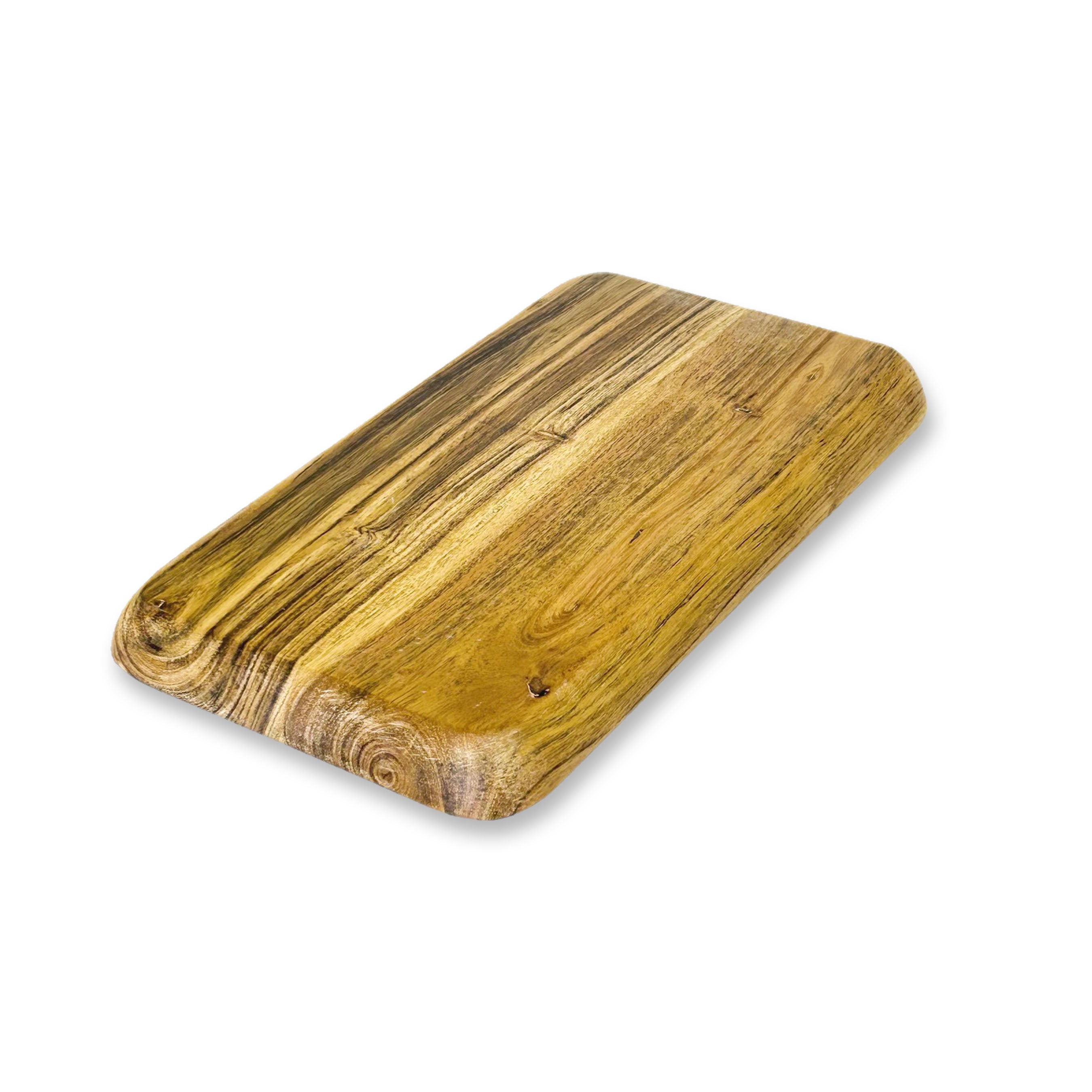 Handcrafted Rectangular Wooden Tray – Leaf Engraved Acacia Serveware