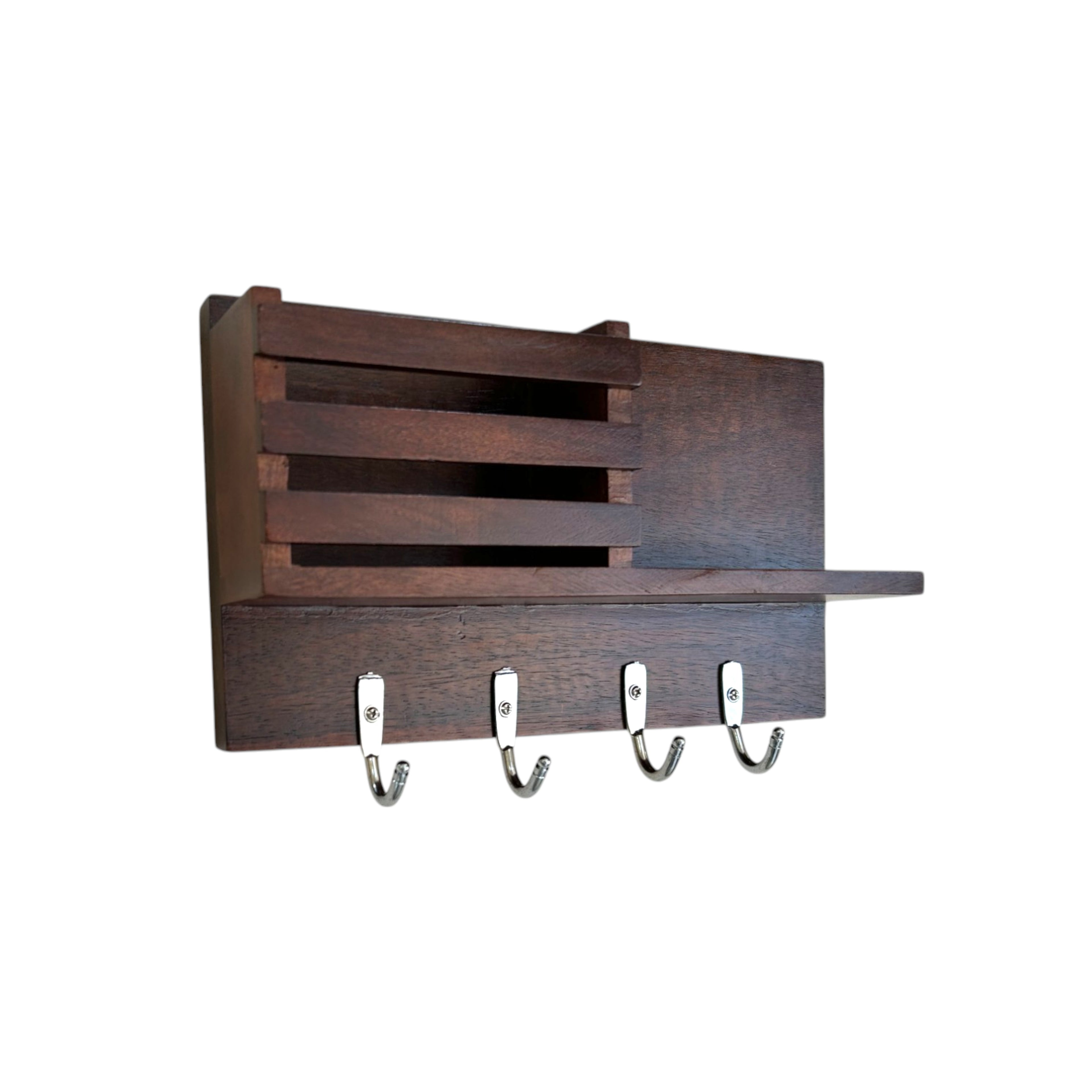 Wooden Wall Key Holder with Shelf – 5 Hooks for Entryway & Home Storage