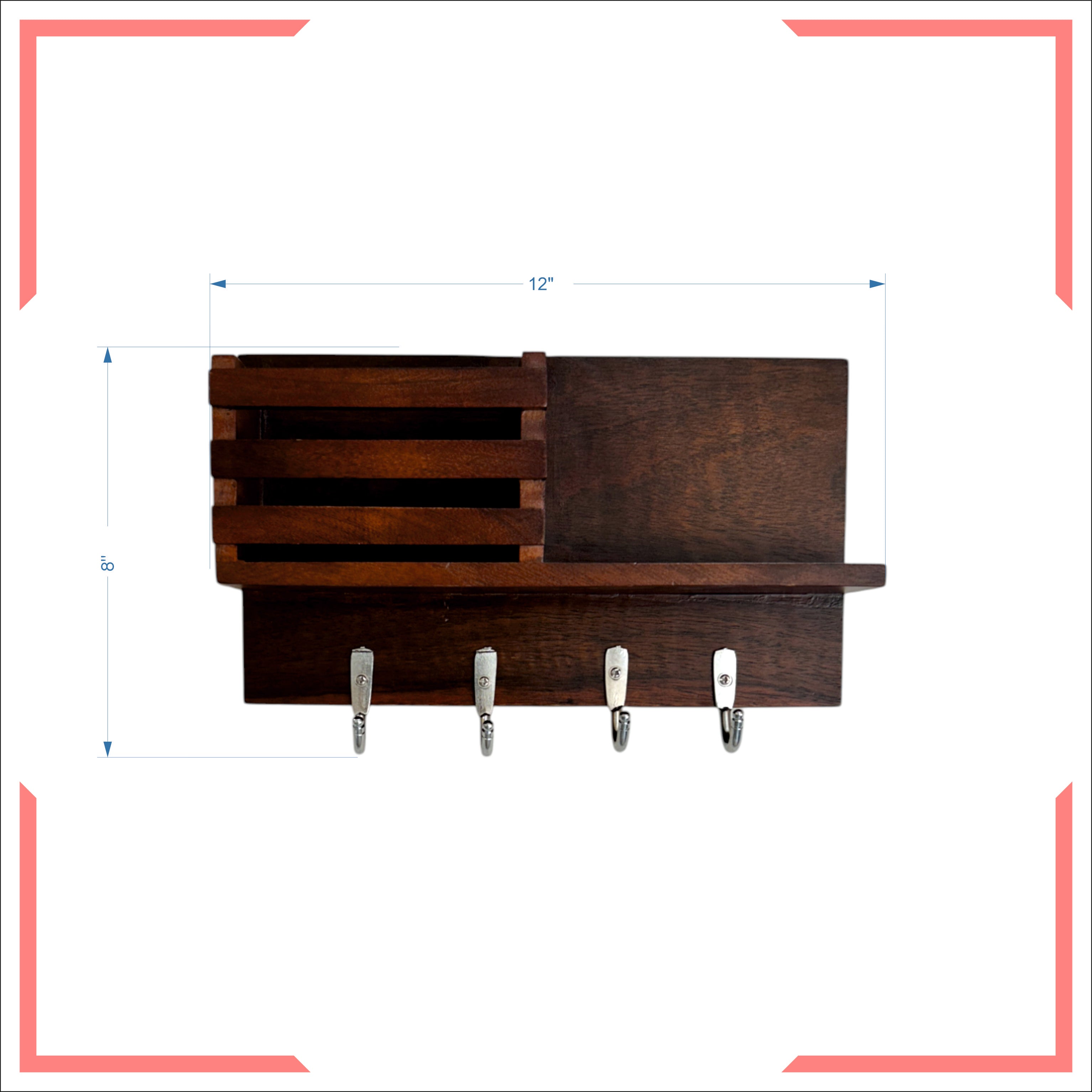 Wooden Wall Key Holder with Shelf – 5 Hooks for Entryway & Home Storage