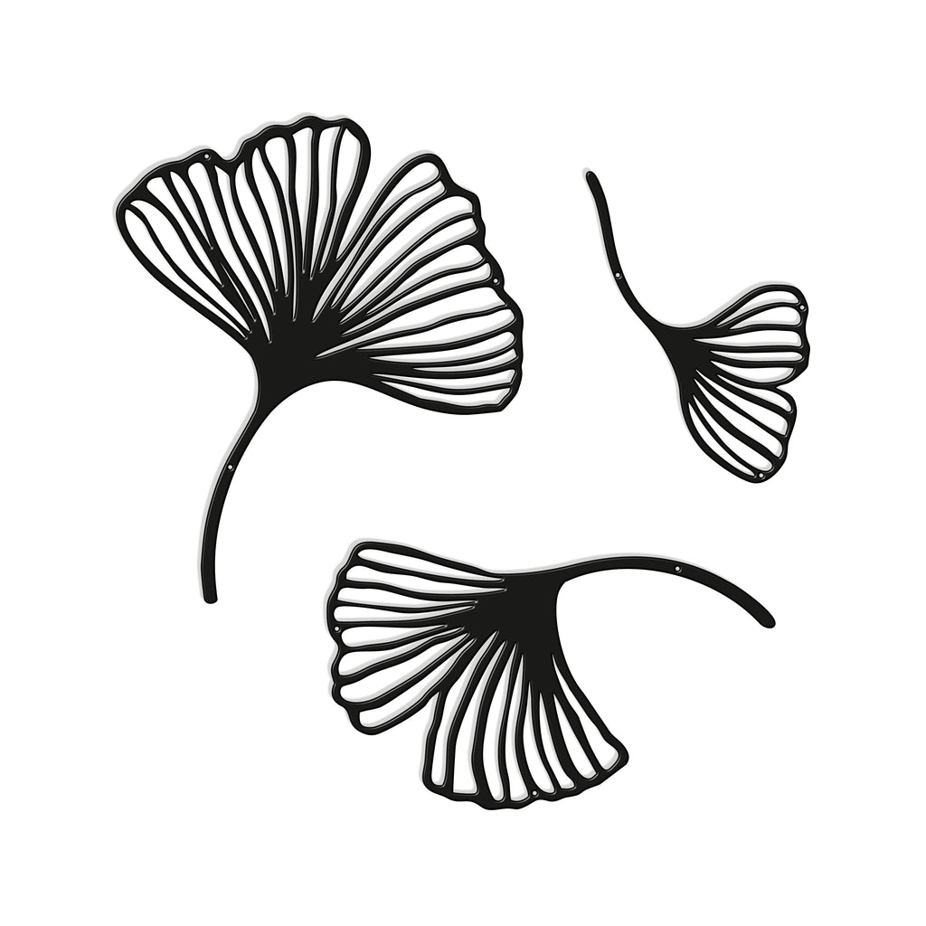 Black Metal Ginkgo Leaf Wall Art – Set of 3 | Modern Minimal Décor