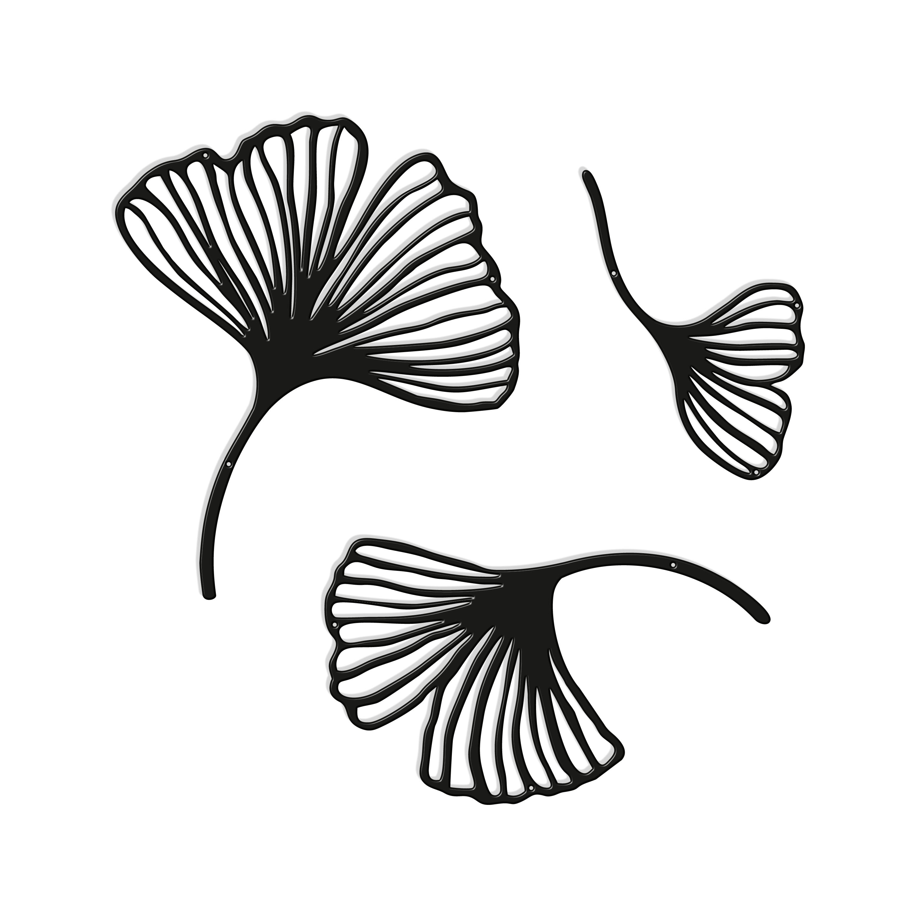Black Metal Ginkgo Leaf Wall Art – Set of 3 | Modern Minimal Décor