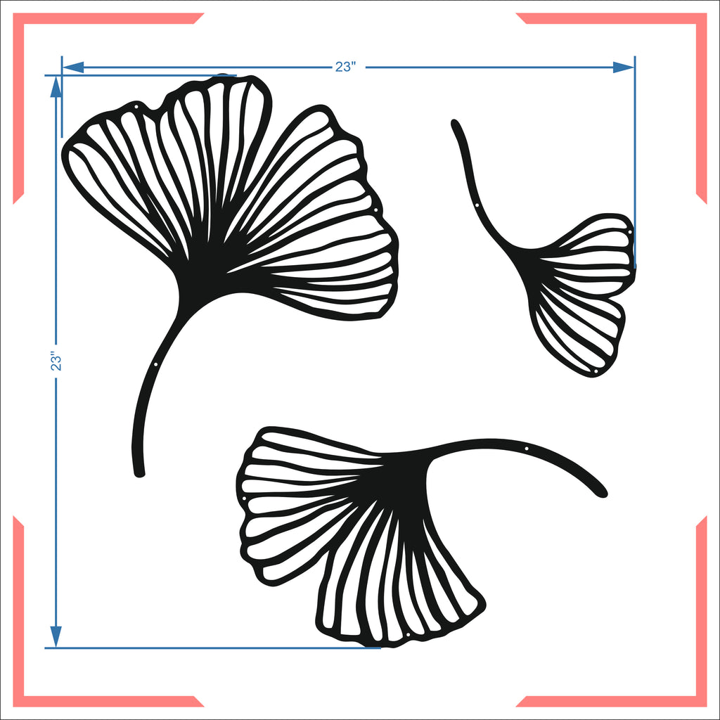 Black Metal Ginkgo Leaf Wall Art – Set of 3 | Modern Minimal Décor