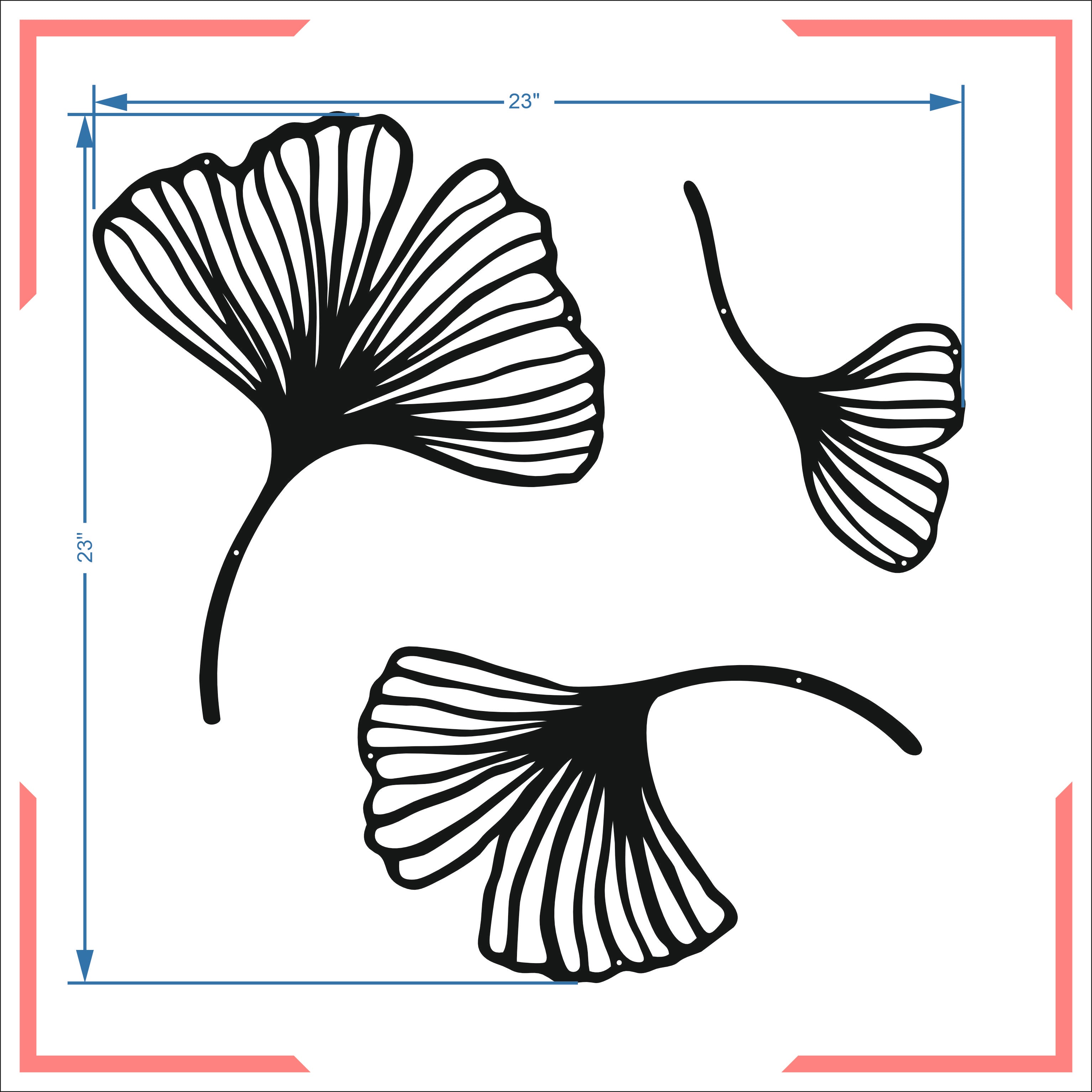 Black Metal Ginkgo Leaf Wall Art – Set of 3 | Modern Minimal Décor