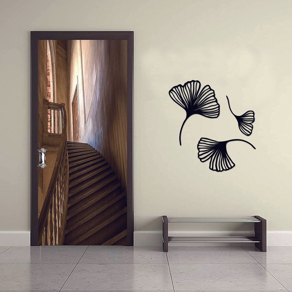 Black Metal Ginkgo Leaf Wall Art – Set of 3 | Modern Minimal Décor