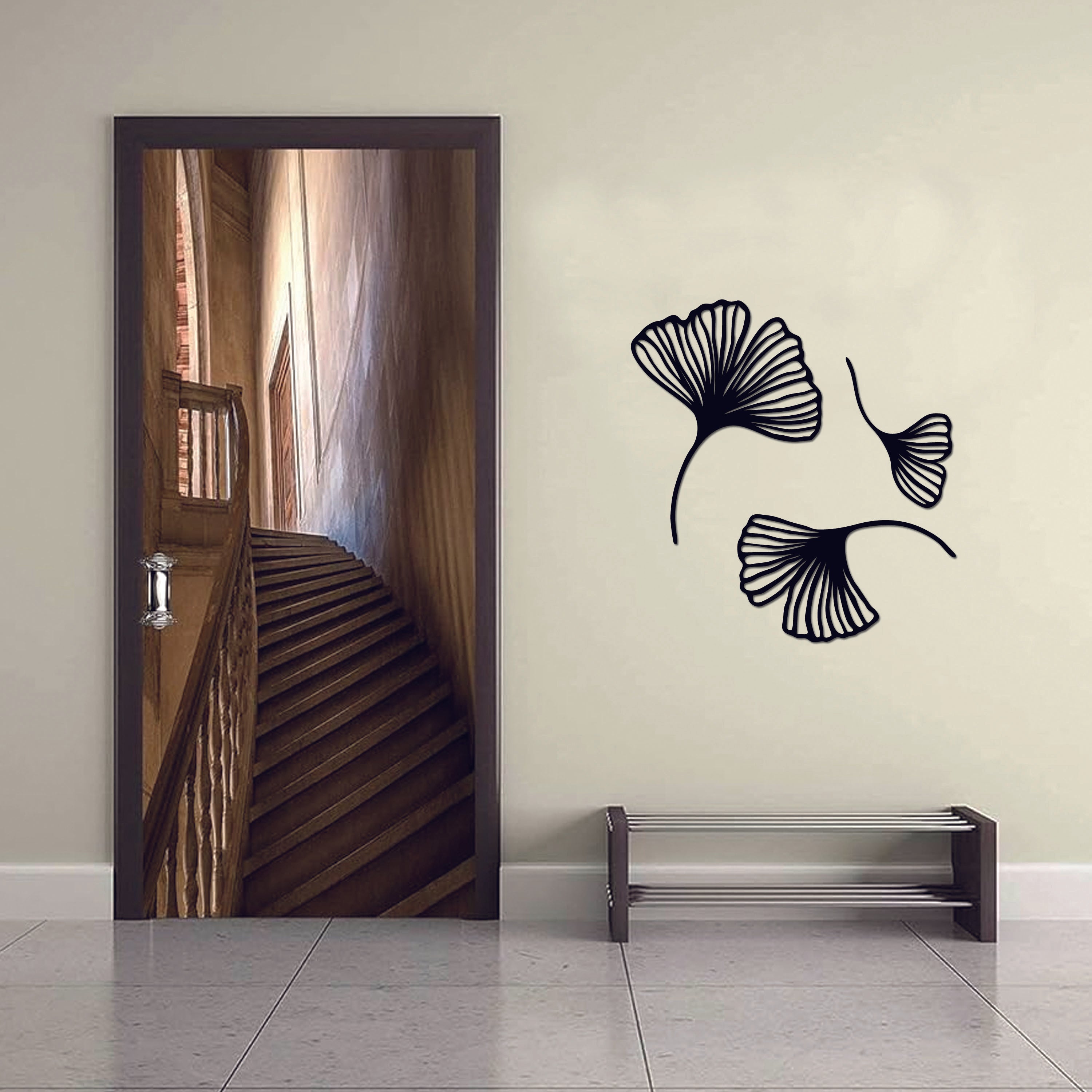 Black Metal Ginkgo Leaf Wall Art – Set of 3 | Modern Minimal Décor