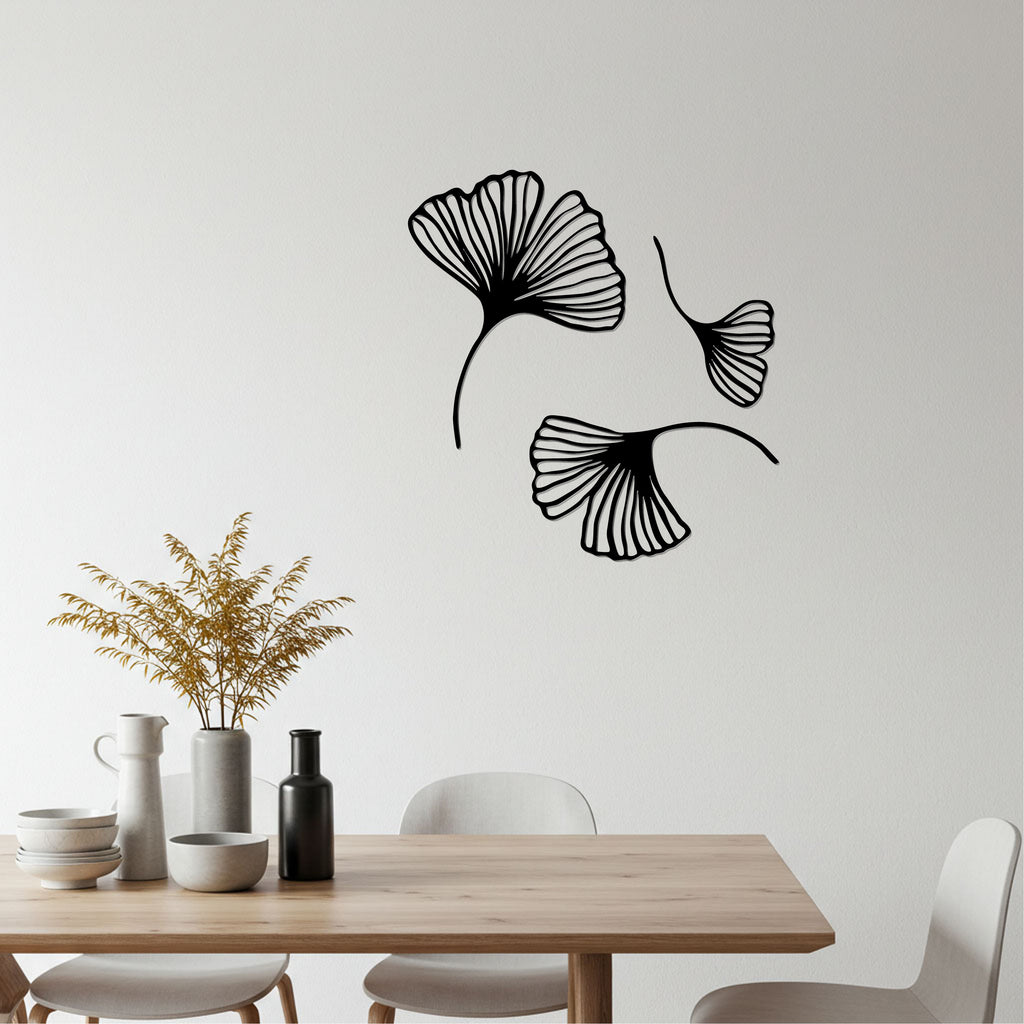 Black Metal Ginkgo Leaf Wall Art – Set of 3 | Modern Minimal Décor