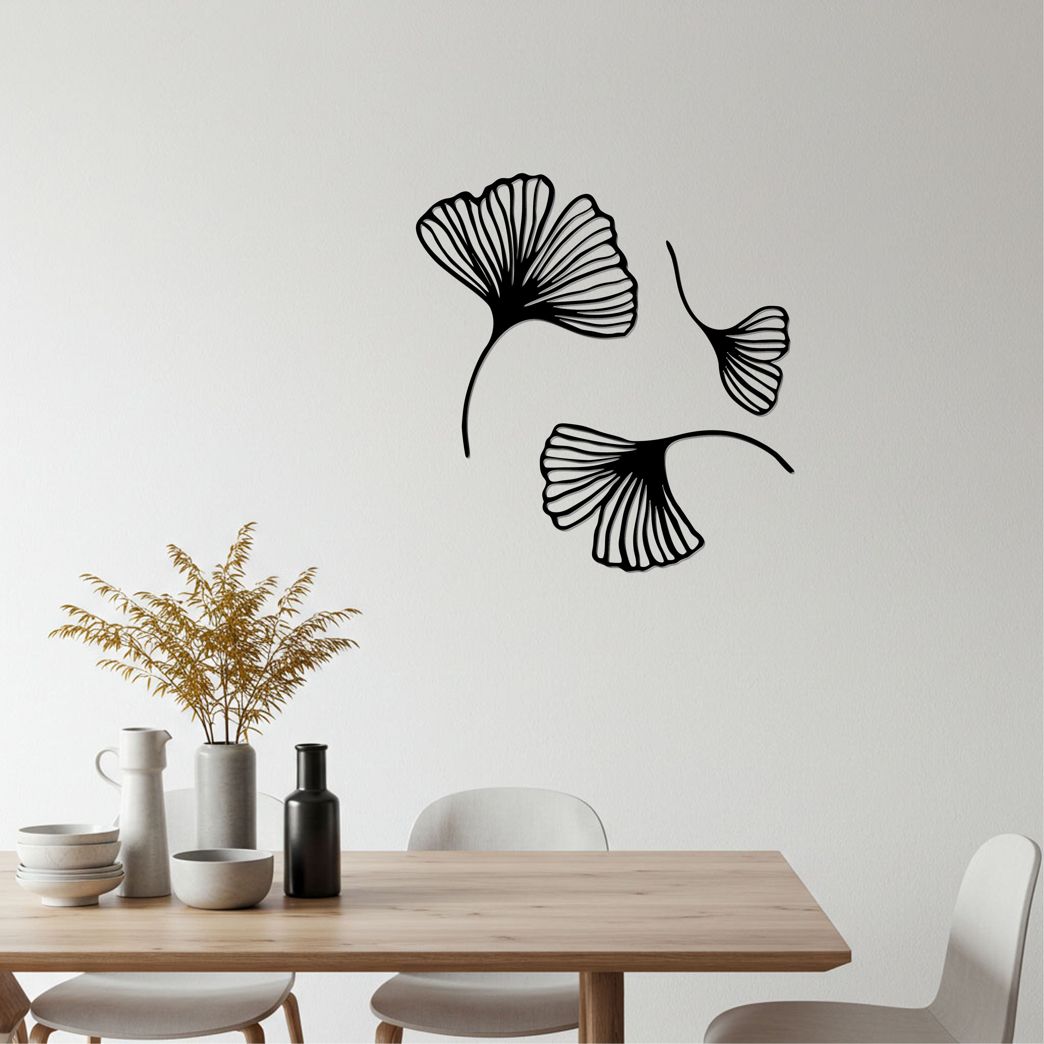 Black Metal Ginkgo Leaf Wall Art – Set of 3 | Modern Minimal Décor