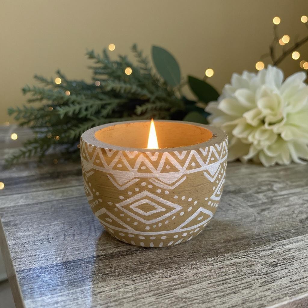 Decorative Wooden Mud Art Hanpainted Candle Jar-Set/4 pcs