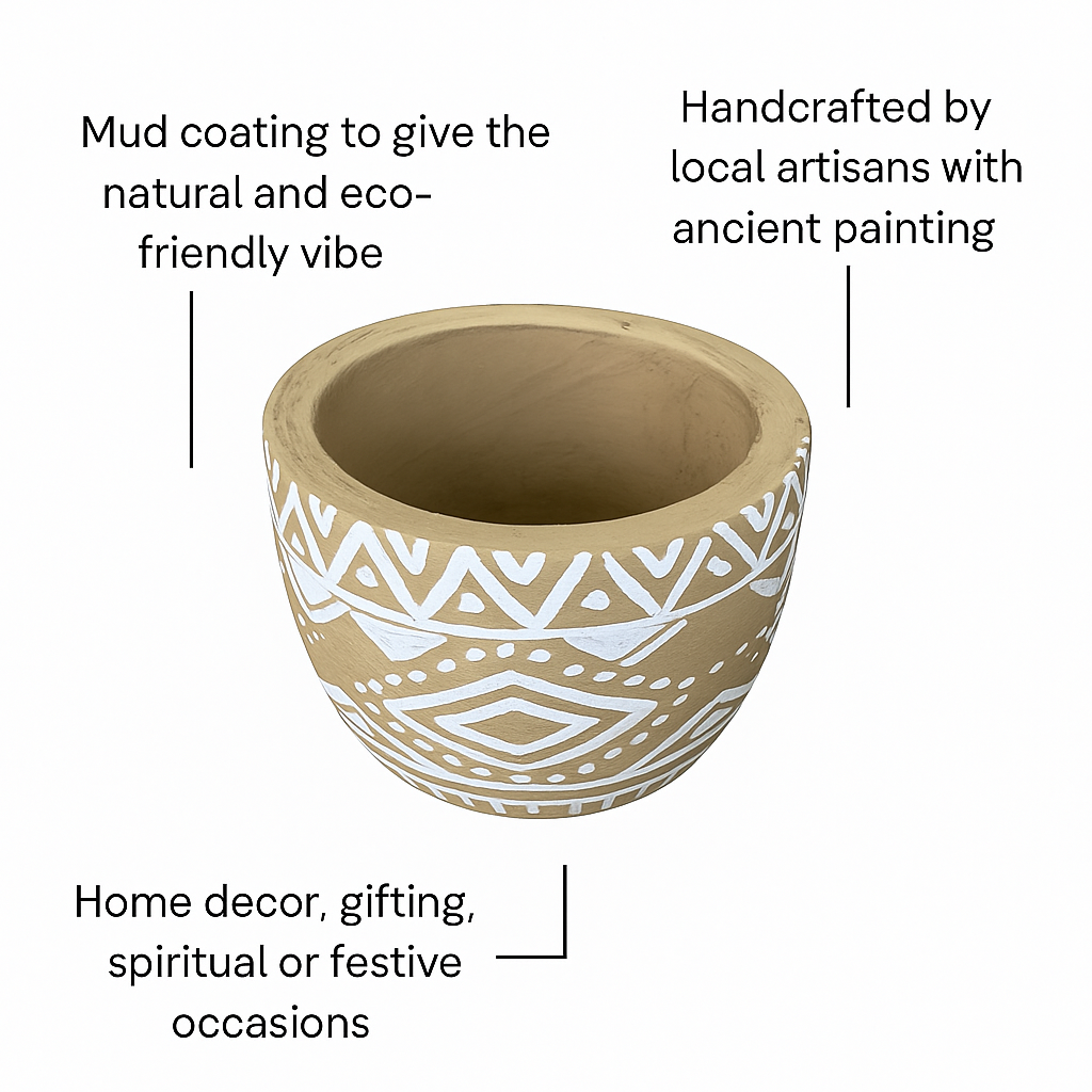 Decorative Wooden Mud Art Hanpainted Candle Jar-Set/4 pcs